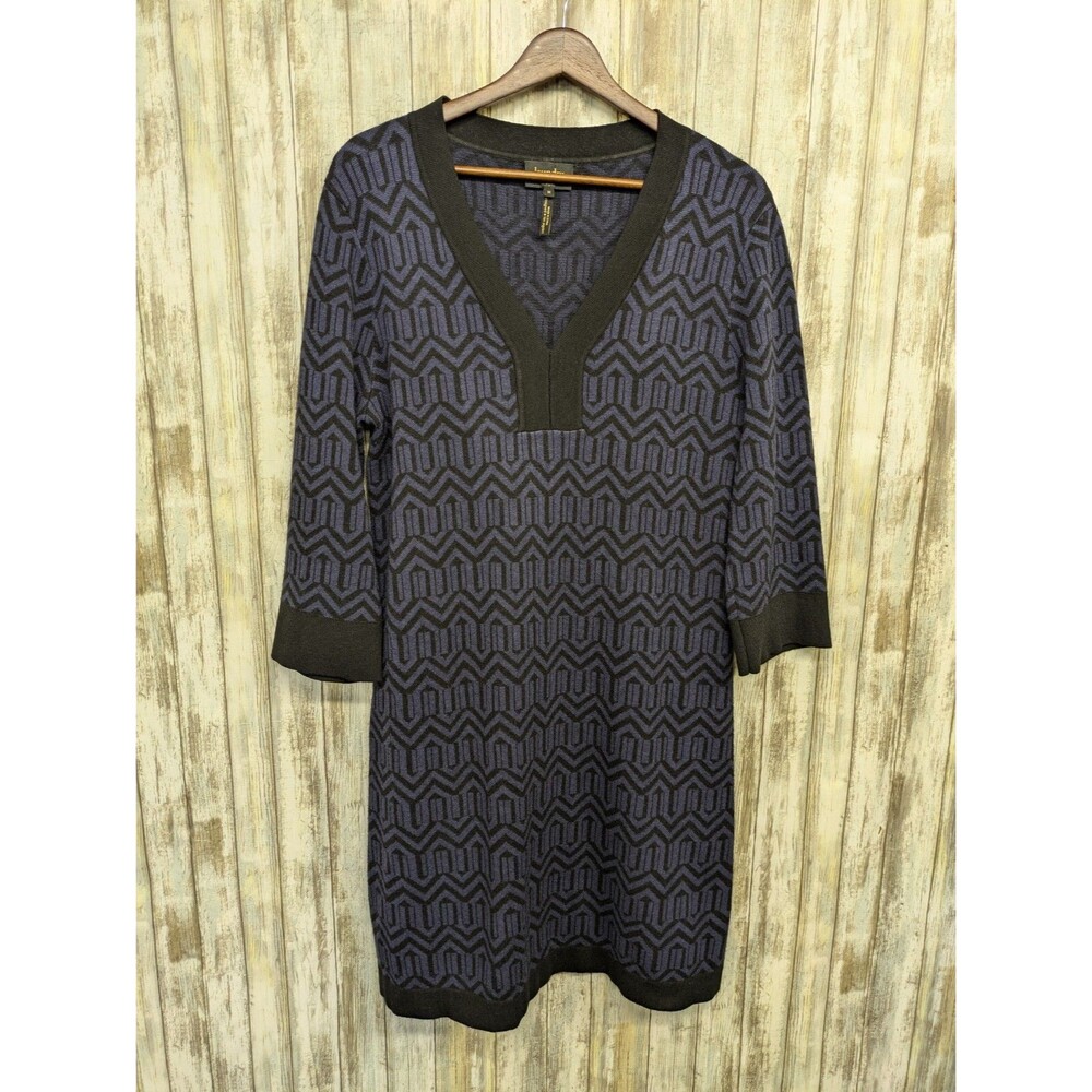 Laundry by Shelli Segal Sweater Dress Medium Wool Blend Classic Cozy Plunge Neck